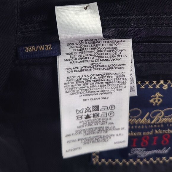 Brooks Brothers 1818 Fitzgerald 2-Piece Black Wool Suit 38R, Pants W32xL32 - Picture 13 of 15
